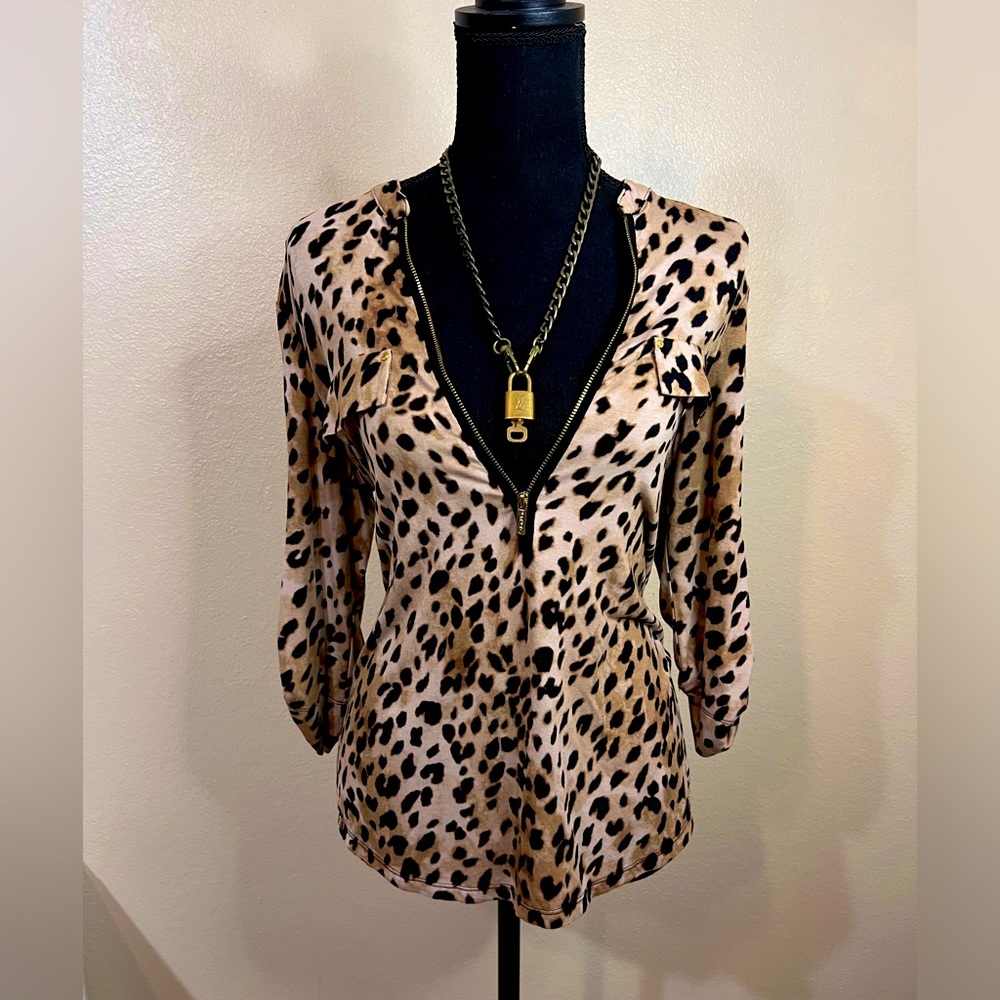 Calvin Klein blk & tan leopard print top. NWOT